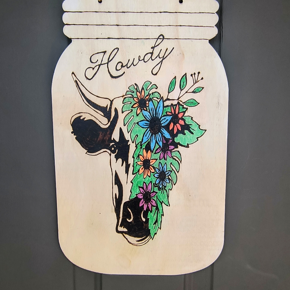 Rustic Floral Cow Door Hanger